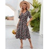 ZEAGOO Women’s Summer Dresses Midi Tiered Casual Dress Floral V Neck Ruffle Short Sleeve Flowy Beach Dress with Pockets(Black Pink Floral)