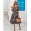 ZEAGOO Women’s Summer Dresses Midi Tiered Casual Dress Floral V Neck Ruffle Short Sleeve Flowy Beach Dress with Pockets(Black Pink Floral)