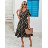 ZEAGOO Women’s Summer Dresses Midi Tiered Casual Dress Floral V Neck Ruffle Short Sleeve Flowy Beach Dress with Pockets(Black Yellow Floral)
