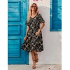 ZEAGOO Women’s Summer Dresses Midi Tiered Casual Dress Floral V Neck Ruffle Short Sleeve Flowy Beach Dress with Pockets(Black Yellow Floral)