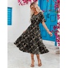 ZEAGOO Women’s Summer Dresses Midi Tiered Casual Dress Floral V Neck Ruffle Short Sleeve Flowy Beach Dress with Pockets(Black Yellow Floral)