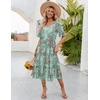 ZEAGOO Women’s Summer Dresses Midi Tiered Casual Dress Floral V Neck Ruffle Short Sleeve Flowy Beach Dress with Pockets(Blue Floral)