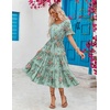 ZEAGOO Women’s Summer Dresses Midi Tiered Casual Dress Floral V Neck Ruffle Short Sleeve Flowy Beach Dress with Pockets(Blue Floral)