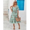 ZEAGOO Women’s Summer Dresses Midi Tiered Casual Dress Floral V Neck Ruffle Short Sleeve Flowy Beach Dress with Pockets(Blue Floral)