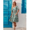 ZEAGOO Women’s Summer Dresses Midi Tiered Casual Dress Floral V Neck Ruffle Short Sleeve Flowy Beach Dress with Pockets(Blue Floral)