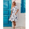 ZEAGOO Women’s Summer Dresses Midi Tiered Casual Dress Floral V Neck Ruffle Short Sleeve Flowy Beach Dress with Pockets(Blue Floral White)