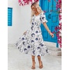 ZEAGOO Women’s Summer Dresses Midi Tiered Casual Dress Floral V Neck Ruffle Short Sleeve Flowy Beach Dress with Pockets(Blue Floral White)