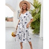 ZEAGOO Women’s Summer Dresses Midi Tiered Casual Dress Floral V Neck Ruffle Short Sleeve Flowy Beach Dress with Pockets(Blue Floral White)