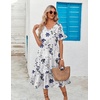ZEAGOO Women’s Summer Dresses Midi Tiered Casual Dress Floral V Neck Ruffle Short Sleeve Flowy Beach Dress with Pockets(Blue Floral White)
