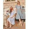 ZEAGOO Women’s Summer Dresses Midi Tiered Casual Dress Floral V Neck Ruffle Short Sleeve Flowy Beach Dress with Pockets(Blue Orange Floral)
