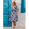 ZEAGOO Women’s Summer Dresses Midi Tiered Casual Dress Floral V Neck Ruffle Short Sleeve Flowy Beach Dress with Pockets(Blue White Floral)