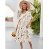 ZEAGOO Women’s Summer Dresses Midi Tiered Casual Dress Floral V Neck Ruffle Short Sleeve Flowy Beach Dress with Pockets(Colorful Floral)