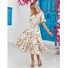 ZEAGOO Women’s Summer Dresses Midi Tiered Casual Dress Floral V Neck Ruffle Short Sleeve Flowy Beach Dress with Pockets(Colorful Floral)