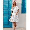 ZEAGOO Women’s Summer Dresses Midi Tiered Casual Dress Floral V Neck Ruffle Short Sleeve Flowy Beach Dress with Pockets(Floral White)