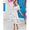 ZEAGOO Women’s Summer Dresses Midi Tiered Casual Dress Floral V Neck Ruffle Short Sleeve Flowy Beach Dress with Pockets(Floral White)