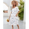 ZEAGOO Women’s Summer Dresses Midi Tiered Casual Dress Floral V Neck Ruffle Short Sleeve Flowy Beach Dress with Pockets(Floral White)