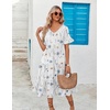 ZEAGOO Women’s Summer Dresses Midi Tiered Casual Dress Floral V Neck Ruffle Short Sleeve Flowy Beach Dress with Pockets(Floral White)