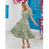 ZEAGOO Women’s Summer Dresses Midi Tiered Casual Dress Floral V Neck Ruffle Short Sleeve Flowy Beach Dress with Pockets(Green Floral)