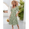 ZEAGOO Women’s Summer Dresses Midi Tiered Casual Dress Floral V Neck Ruffle Short Sleeve Flowy Beach Dress with Pockets(Green Floral)