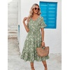 ZEAGOO Women’s Summer Dresses Midi Tiered Casual Dress Floral V Neck Ruffle Short Sleeve Flowy Beach Dress with Pockets(Green Floral)