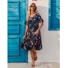 ZEAGOO Women’s Summer Dresses Midi Tiered Casual Dress Floral V Neck Ruffle Short Sleeve Flowy Beach Dress with Pockets(Navy Blue Floral)