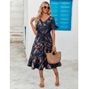 ZEAGOO Women’s Summer Dresses Midi Tiered Casual Dress Floral V Neck Ruffle Short Sleeve Flowy Beach Dress with Pockets(Navy Blue Floral)