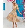 ZEAGOO Women’s Summer Dresses Midi Tiered Casual Dress Floral V Neck Ruffle Short Sleeve Flowy Beach Dress with Pockets(Orange Floral)