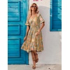 ZEAGOO Women’s Summer Dresses Midi Tiered Casual Dress Floral V Neck Ruffle Short Sleeve Flowy Beach Dress with Pockets(Orange Floral)
