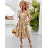 ZEAGOO Women’s Summer Dresses Midi Tiered Casual Dress Floral V Neck Ruffle Short Sleeve Flowy Beach Dress with Pockets(Orange Floral)