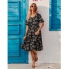 ZEAGOO Women’s Summer Dresses Midi Tiered Casual Dress Floral V Neck Ruffle Short Sleeve Flowy Beach Dress with Pockets(Pink Black Floral)