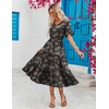 ZEAGOO Women’s Summer Dresses Midi Tiered Casual Dress Floral V Neck Ruffle Short Sleeve Flowy Beach Dress with Pockets(Pink Black Floral)