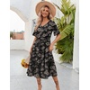 ZEAGOO Women’s Summer Dresses Midi Tiered Casual Dress Floral V Neck Ruffle Short Sleeve Flowy Beach Dress with Pockets(Pink Black Floral)
