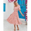 ZEAGOO Women’s Summer Dresses Midi Tiered Casual Dress Floral V Neck Ruffle Short Sleeve Flowy Beach Dress with Pockets(Pink Floral)