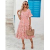 ZEAGOO Women’s Summer Dresses Midi Tiered Casual Dress Floral V Neck Ruffle Short Sleeve Flowy Beach Dress with Pockets(Pink Floral)