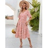 ZEAGOO Women’s Summer Dresses Midi Tiered Casual Dress Floral V Neck Ruffle Short Sleeve Flowy Beach Dress with Pockets(Pink Floral)