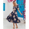 ZEAGOO Women’s Summer Dresses Midi Tiered Casual Dress Floral V Neck Ruffle Short Sleeve Flowy Beach Dress with Pockets(Pink Floral Black)