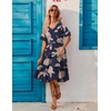 ZEAGOO Women’s Summer Dresses Midi Tiered Casual Dress Floral V Neck Ruffle Short Sleeve Flowy Beach Dress with Pockets(Pink Floral Black)