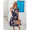 ZEAGOO Women’s Summer Dresses Midi Tiered Casual Dress Floral V Neck Ruffle Short Sleeve Flowy Beach Dress with Pockets(Pink Floral Black)