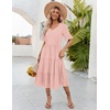 ZEAGOO Women’s Summer Dresses Midi Tiered Casual Dress Floral V Neck Ruffle Short Sleeve Flowy Beach Dress with Pockets(Pink Round Dot)