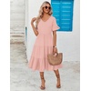 ZEAGOO Women’s Summer Dresses Midi Tiered Casual Dress Floral V Neck Ruffle Short Sleeve Flowy Beach Dress with Pockets(Pink Round Dot)
