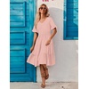 ZEAGOO Women’s Summer Dresses Midi Tiered Casual Dress Floral V Neck Ruffle Short Sleeve Flowy Beach Dress with Pockets(Pink Round Dot)