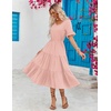 ZEAGOO Women’s Summer Dresses Midi Tiered Casual Dress Floral V Neck Ruffle Short Sleeve Flowy Beach Dress with Pockets(Pink Round Dot)