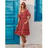 ZEAGOO Women’s Summer Dresses Midi Tiered Casual Dress Floral V Neck Ruffle Short Sleeve Flowy Beach Dress with Pockets(Red Floral)