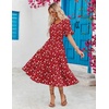 ZEAGOO Women’s Summer Dresses Midi Tiered Casual Dress Floral V Neck Ruffle Short Sleeve Flowy Beach Dress with Pockets(Red Floral)