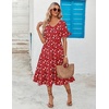 ZEAGOO Women’s Summer Dresses Midi Tiered Casual Dress Floral V Neck Ruffle Short Sleeve Flowy Beach Dress with Pockets(Red Floral)