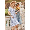 ZEAGOO Women’s Summer Dresses Midi Tiered Casual Dress Floral V Neck Ruffle Short Sleeve Flowy Beach Dress with Pockets(White Floral)