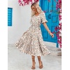 ZEAGOO Women’s Summer Dresses Midi Tiered Casual Dress Floral V Neck Ruffle Short Sleeve Flowy Beach Dress with Pockets(White Pink Floral)