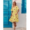 ZEAGOO Women’s Summer Dresses Midi Tiered Casual Dress Floral V Neck Ruffle Short Sleeve Flowy Beach Dress with Pockets(Yellow Floral)