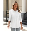 Zeagoo 3/4 Length Sleeve Womens Tops Crew Neck Shirts Dressy Casual Tunics(White)
