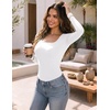 Zeagoo Long Sleeve Shirts for Women Square Neck Slim Fit Top Fall Basic Tee(1-white)